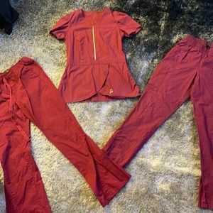 Red scrubs two pants and one top by Jaannu